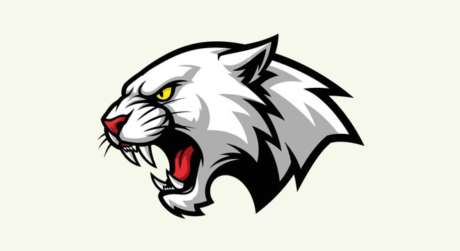 Cartoon Gray Wolf Head with Open Mouth.