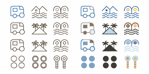 Collection of minimalist icons depicting travel and vacation themes © Rathindranath