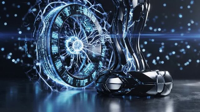 Futuristic Time Travel Device with Blue Energy and Abstract Design.