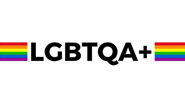 Colorful LGBTQA+ Pride Flag with Bold Text Representation