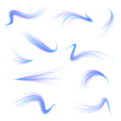 Abstract blue neon waves flow across dark space. Glowing lines curve and twist like fast energy streams. Dynamic motion trails create a futuristic technology background.