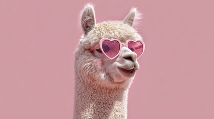 Fototapeta premium Alpaca in pink heart-shaped shades