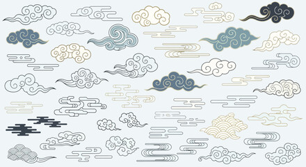Traditional Asian Clouds Vector Set - Decorative Elements for Design