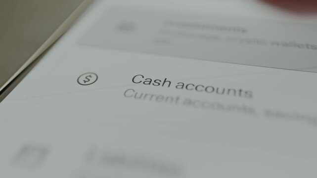Cash accounts section of a software, funds available for immediate use