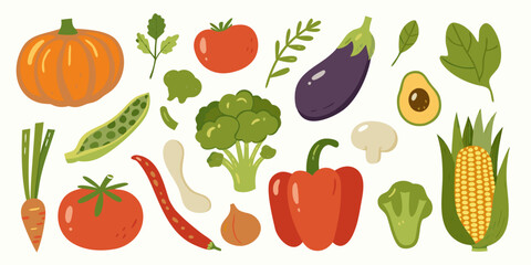 Fototapeta premium Colorful assortment of fresh fruits and vegetables in a flat design