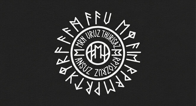 Ancient runic symbol with mysterious alphabet characters.