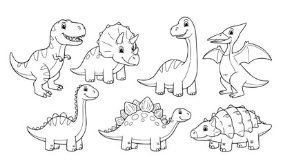 Cute Cartoon Dinosaur Set for Kids Coloring Book with T Rex Triceratops and Brachiosaurus © MstMonisha