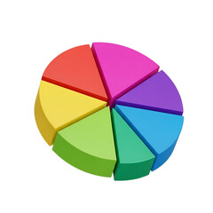 Obraz premium Colorful 3D pie chart segments with shadows isolated on transparent background
