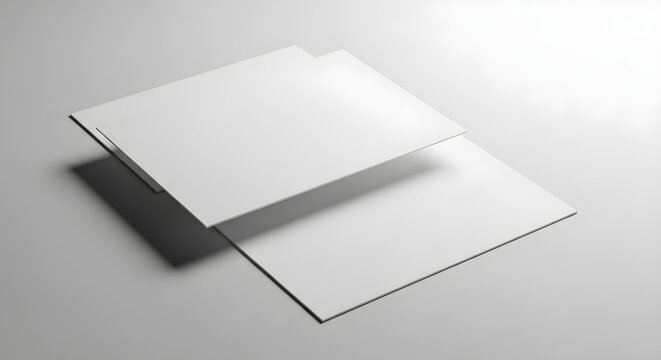 Two blank white cards on gray background, empty template for design, clean and minimalist layout