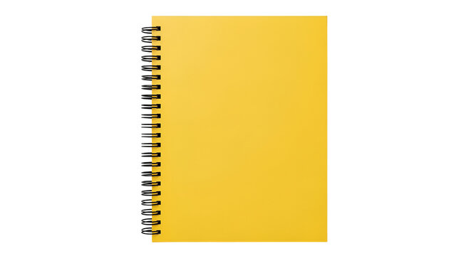 Yellow spiral-bound notebook with blank cover against black background