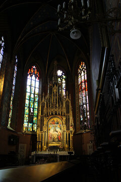 Franciscan Basilica Interior Stained Glass August 2024 Colorful Wyspianski glass murals