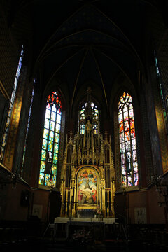 Franciscan Basilica Interior Stained Glass August 2024 Colorful Wyspianski glass murals