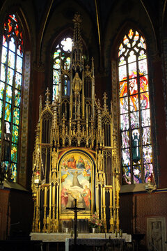 God Father Stained Glass August 2024 Famous Wyspianski window inside Franciscan basilica