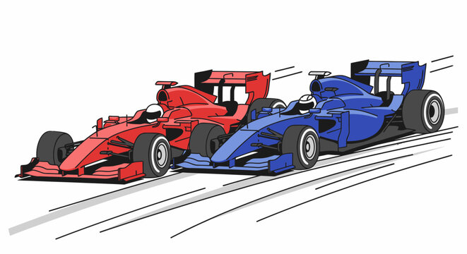 Close side view of racing cars in competition