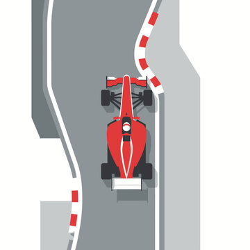 Red racing car driving on circuit top view vector