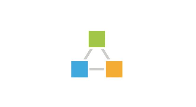 Colorful blocks connected in triangle.