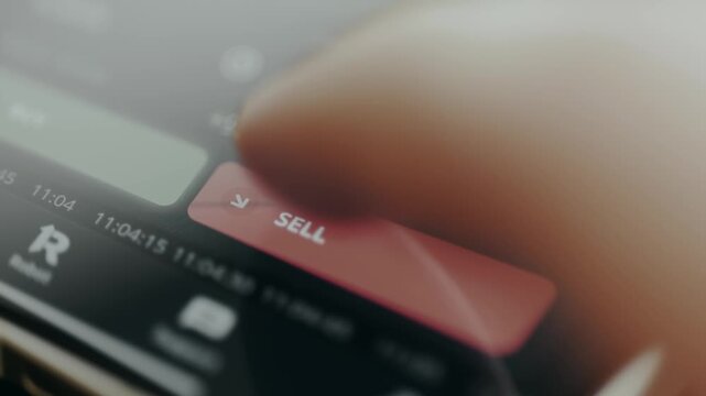 Trader taps the SELL red button within a financial trading app