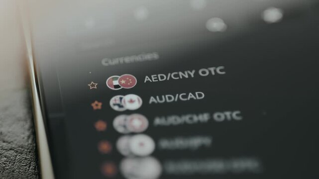 List of financial currency pairs within a trading application