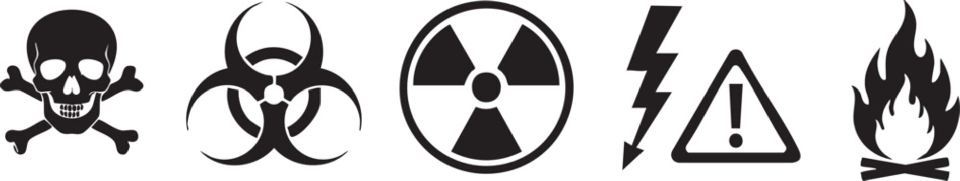 Collection of biohazard and warning symbols on a white background