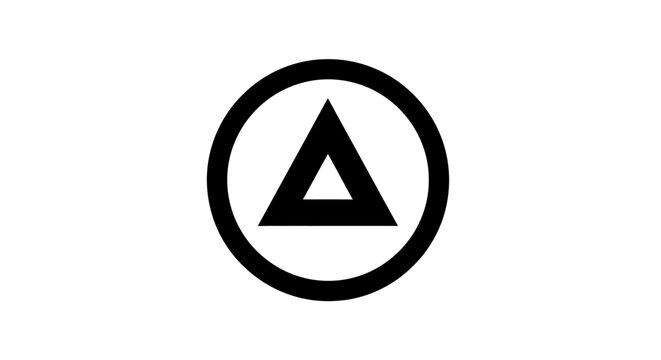 Black triangle inside circle logo symbol.