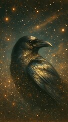 Fototapeta premium Mystical crow amidst starry cosmos mobile wallpaper