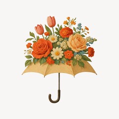 Naklejka premium Floral umbrella bouquet illustration