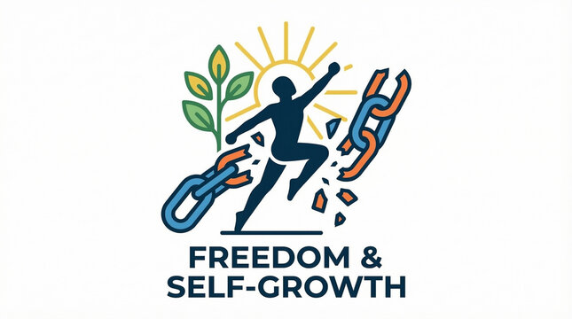 Illustration of freedom and self-growth, person breaking free from mental chains