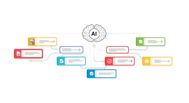 Brain with colorful AI flowchart.