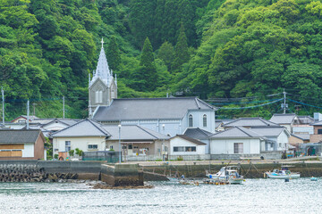 熊本県天草市 﨑津集落 海と教会がある漁村の景観