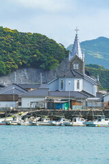 熊本県天草市 﨑津集落 海と教会がある漁村の景観