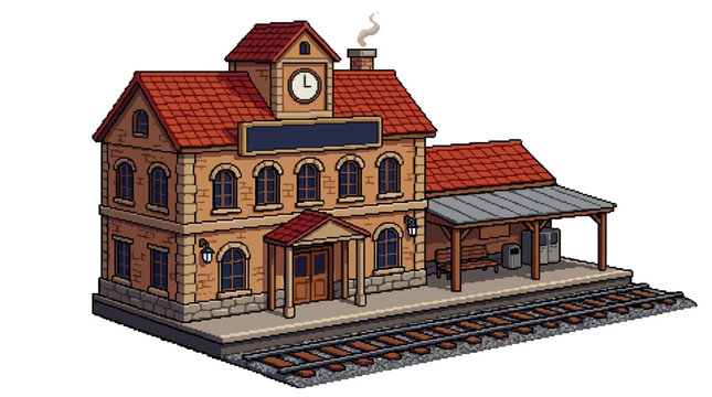 Detailed Miniature Model of a Classic Train Station Building.