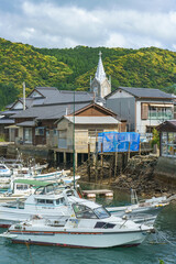熊本県天草市 﨑津集落 海と教会がある漁村の景観