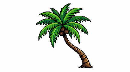 Fototapeta premium Cartoon Coconut Palm Tree with Coconuts and Green Fronds.