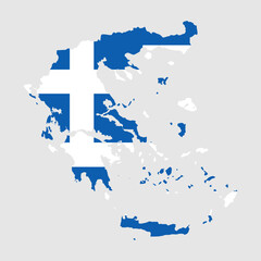 Greece flag map. Greece flag map vector. Flag map of Greece on gray background