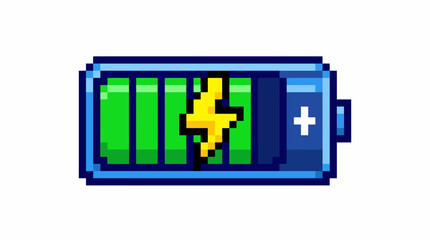Obraz premium Pixel Art Battery Icon with Lightning Bolt Symbol.