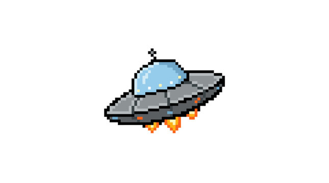 Pixel Art Flying Saucer Spaceship Illustration.