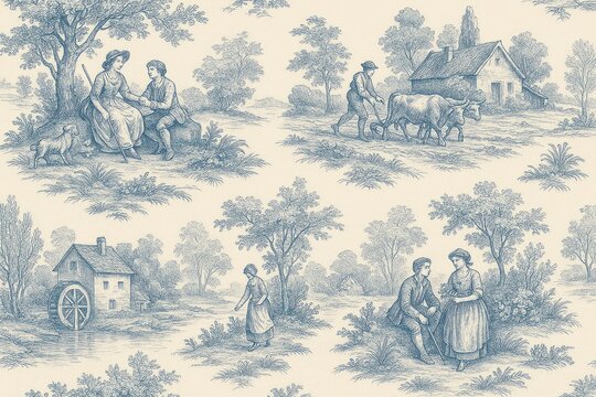 Vintage pastoral toile illustration background