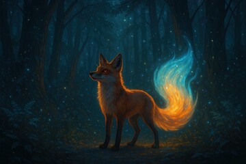 Fototapeta premium Mystical fox with glowing tail background