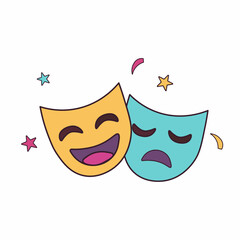 Comedy and Tragedy Drama Theater Masks with Stars and Confetti