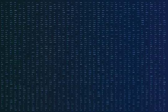 An intricate display of binary code and decimal digits glows across a cool blue background