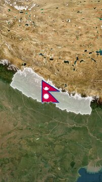 Nepal Map With Flag Loop Animation In Vertical
