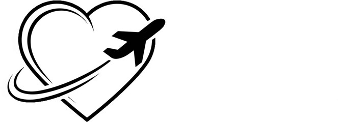 Obraz premium Silhouette of a heart with an airplane and trail