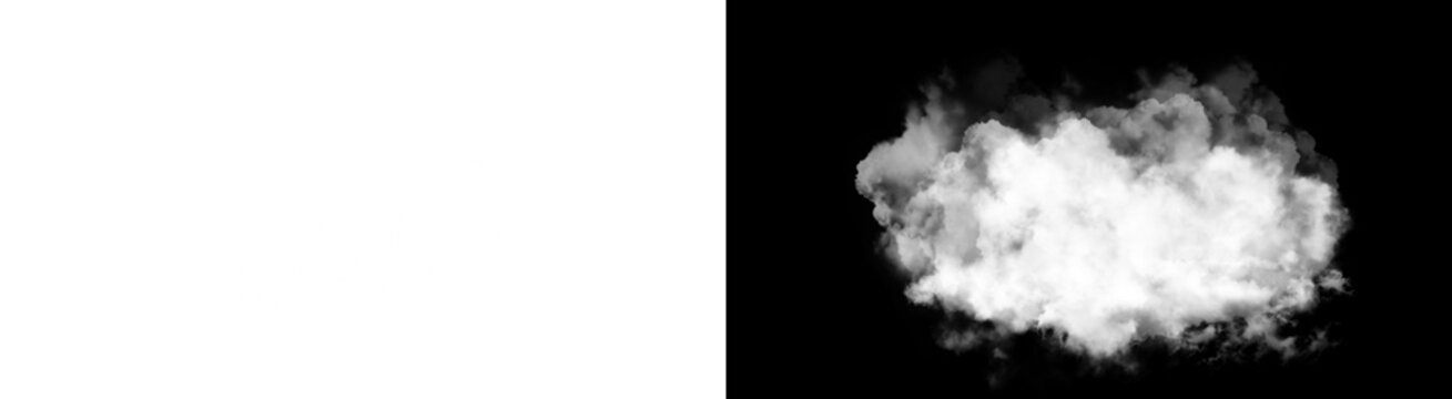 PNG image of&nbsp;Detailed white vapor cloud element with volumetric structure isolated against dark background on transparent background