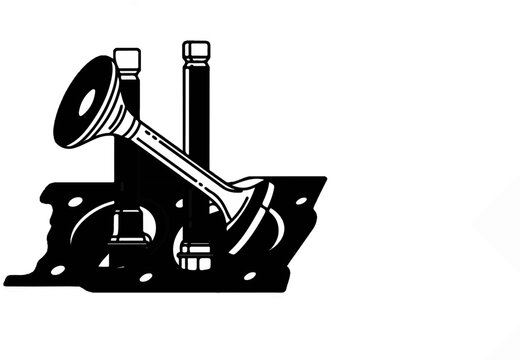 Black silhouette of engine valves and gasket on white background
