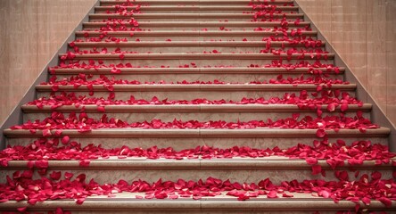 Fototapeta premium Ceremonial stairs embellished with bright rose petals
