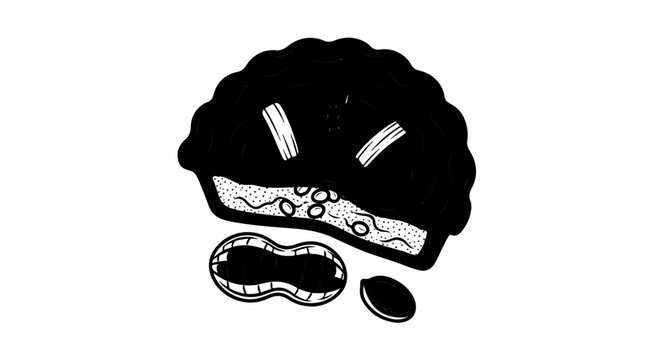 Hand drawn illustration of a peanut butter pie with a peanut shell and peanuts