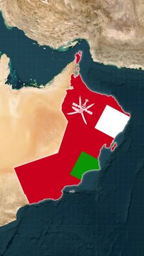 Oman Map With Flag Loop Animation In Vertical