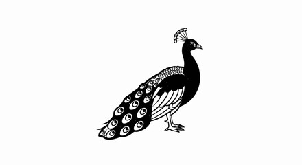 Fototapeta premium Elegant peacock with elaborate tail feathers displayed against white background