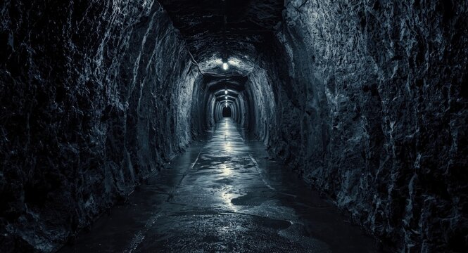 Deep underground corridor shaped by longwall mining process