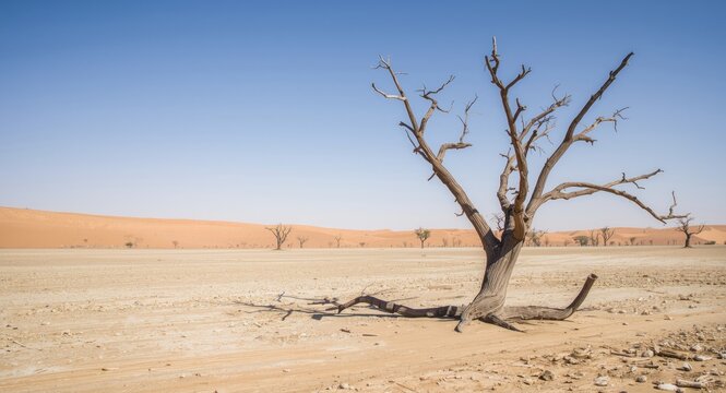 Desert environment showing a tree dying from lack of moisture